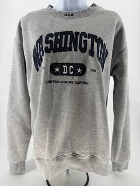Washington DC Crewneck Sweatshirt Gray Fleece USA Souvenir Adult Medium